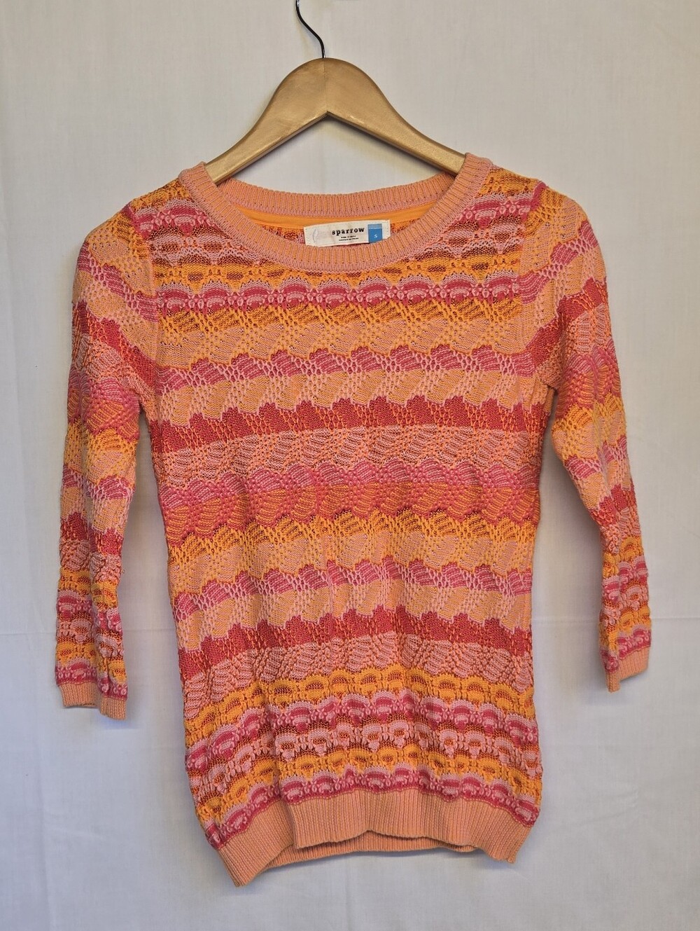 Anthropologie sparrow openwork knit top in coral pink and tangerine-Size S